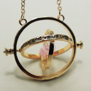 Medalion Clepsidra timpului Harry Potter Metal auriu nisip roz-0