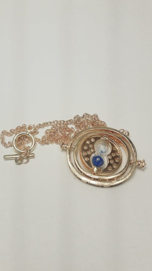Medalion Clepsidra timpului Harry Potter Metal auriu nisip albastru -0