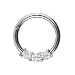 Cercel cu balama cu 3 pietre in rand