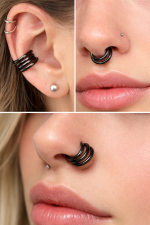 Cercel cu trei cercuri titan negru - imagine 5