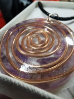 Colier handmade din rasina Spirală din cupru cu Ametist Natural - imagine 3